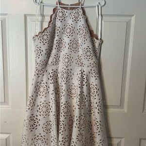 Le Chateau White and Nude Cutout halter dress